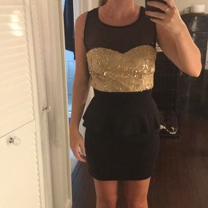 Tags on— black dress with gold sequence